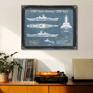 USS New Jersey (BB-62) Battleship Blueprint Original Military Wall Art - Customizable