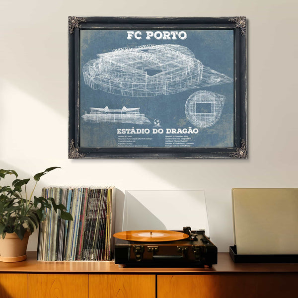 F.C. Porto Estadio Do Dragao Stadium Blueprint Vintage Soccer Print