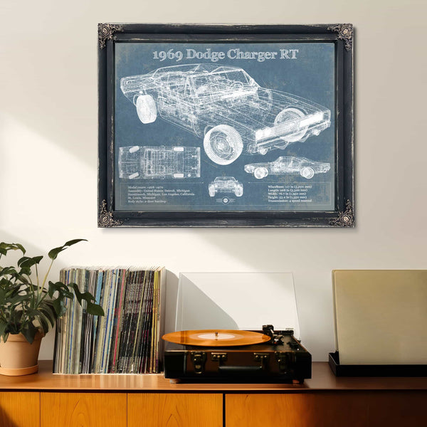 1969 Dodge Charger R/T Blueprint Vintage Auto Print