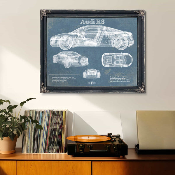 Audi R8 Vintage Blueprint Auto Print
