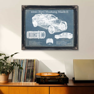 2021 Ford Mustang Mach-E SUV Blueprint Vintage Auto Print