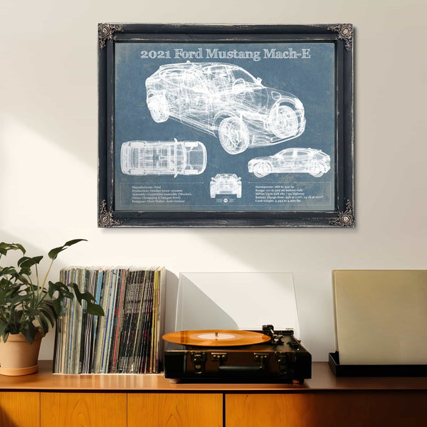 2021 Ford Mustang Mach-E SUV Blueprint Vintage Auto Print