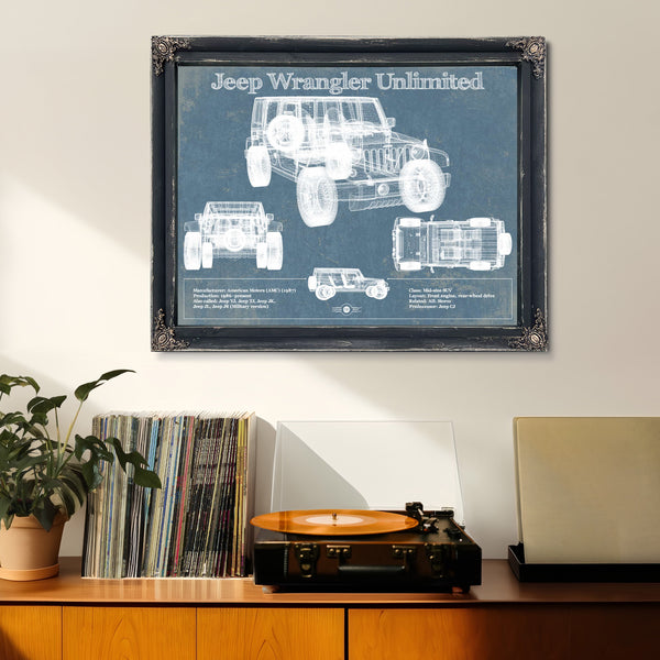 Jeep Wrangler Unlimited Vintage Blueprint Auto Print