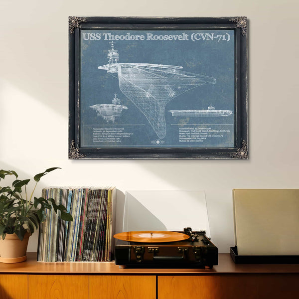 USS Theodore Roosevelt Aircraft Carrier Blueprint Original Military Wall Art