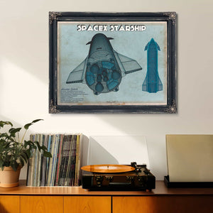 SpaceX Starship Blue Vintage Space Exploration Print