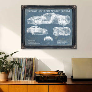 Ferrari 488 GTB Spider (2016) Blueprint Vintage Auto Print
