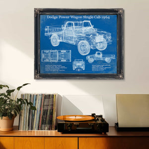 Dodge Power Wagon Single Cab 1964 Vintage Blueprint Auto Print