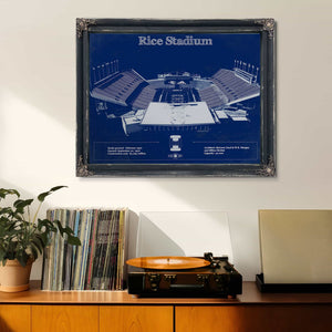 Rice Owls Wall Art - Vintage Rice Stadium Blueprint Art Print