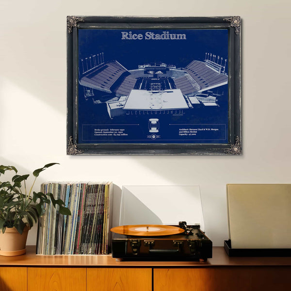Rice Owls Wall Art - Vintage Rice Stadium Blueprint Art Print