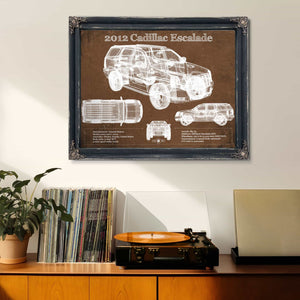 2012 Cadillac Escalade Blueprint Vintage Auto Print