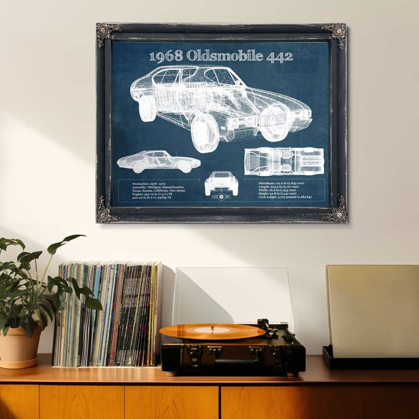 1968 Oldsmobile 442 Vintage Blueprint Auto Print
