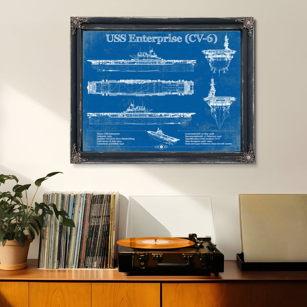 USS Enterprise (CV-6) Aircraft Carrier Blueprint Original Military Wall Art - Customizable