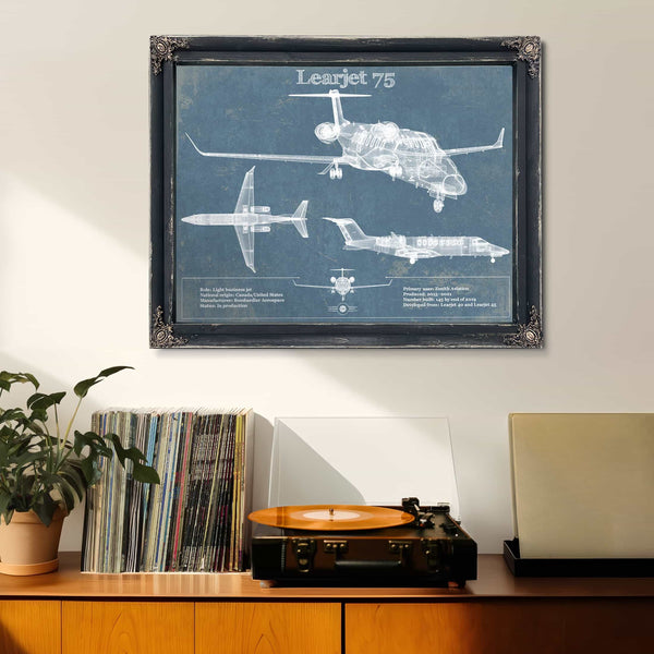 Learjet 75 Vintage Blueprint Airplane Print