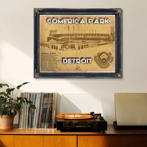 Vintage Detroit Tigers Comerica Park Baseball Print