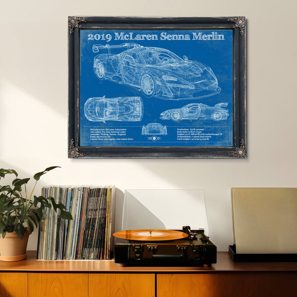 2019 Mclaren Senna Merlin Vintage Blueprint Auto Print