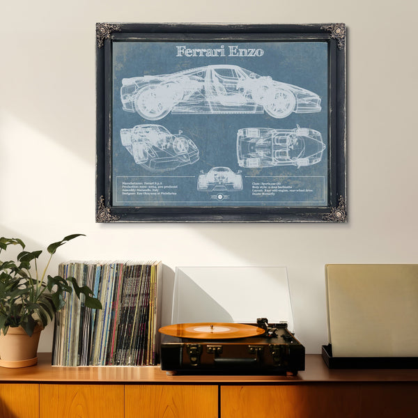 Ferrari Enzo Blueprint Vintage Auto Print
