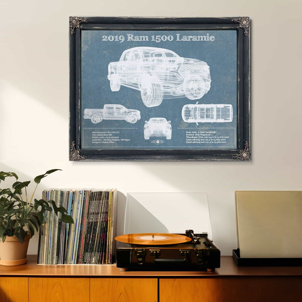 Dodge Ram 1500 Laramie 2019 Vintage Blueprint Auto Print