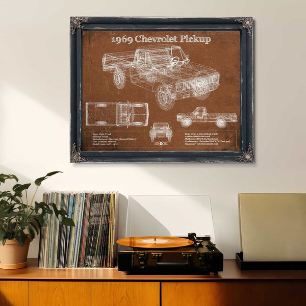 1969 Chevy Shortbox Pickup Vintage Blueprint Auto Print