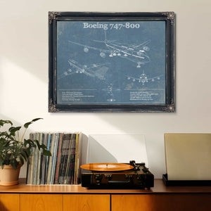 Boeing 747-800 Vintage Aviation Blueprint Print - Custom Pilot Name Can Be Added