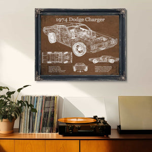 1974 Dodge Charger Vintage Blueprint Auto Print