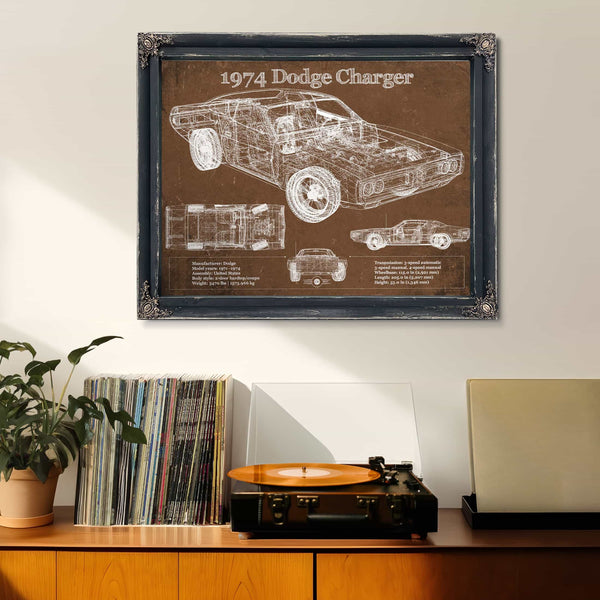1974 Dodge Charger Vintage Blueprint Auto Print