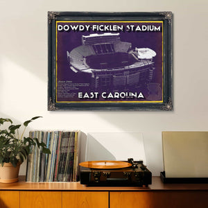 East Carolina Pirates - Dowdy–Ficklen Stadium Vintage Blueprint Wall Art