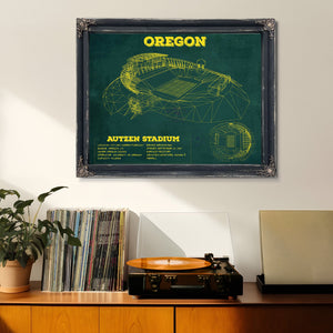 Vintage Autzen Stadium Blueprint - Oregon Ducks Football Print