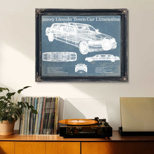 2009 Lincoln Town Car Limousine Vintage Blueprint Auto Print