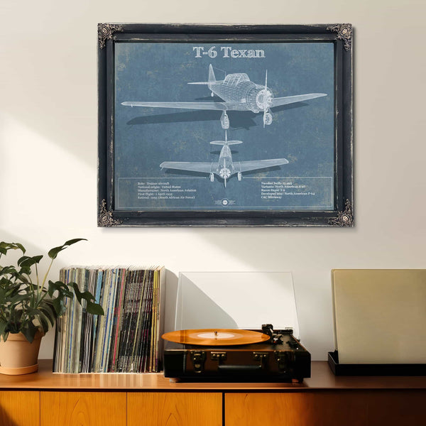 T-6 Texan Aircraft Blueprint Original Military Wall Art