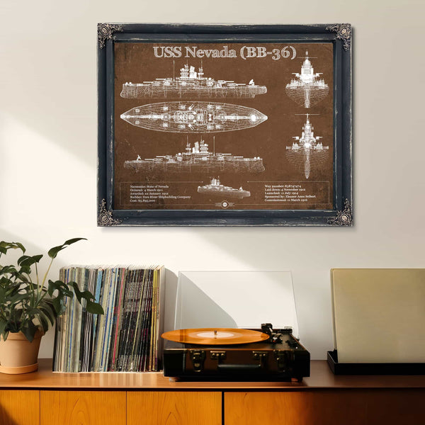 USS Nevada (BB-36) Battleship Blueprint Original Military Wall Art - Customizable