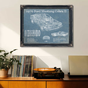 1976 Ford Mustang Cobra II Blueprint Vintage Auto Print