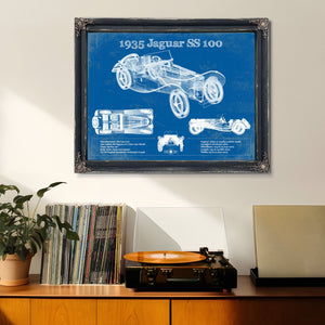 1935 Jaguar SS 100 Blueprint Vintage Auto Print