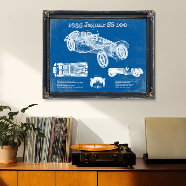 1935 Jaguar SS 100 Blueprint Vintage Auto Print