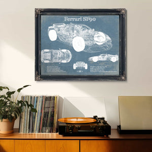 Ferrari SF90 Stradale Vintage Blueprint Auto Print