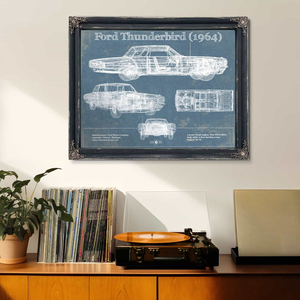 Ford Thunderbird (1964) Vintage Blueprint Auto Print