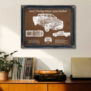 2017 Dodge Ram 1500 Rebel Truck Vintage Blueprint Auto Print