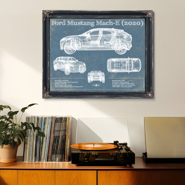 Ford Mustang Mach-E 2020 Blueprint Vintage Auto Print