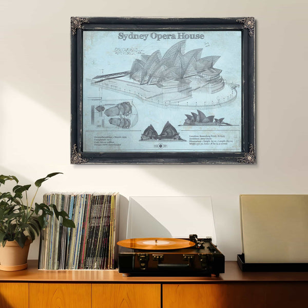 Sydney Opera House Blueprint Vintage Art Print