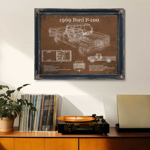 1969 Ford F-100 Pickup Vintage Blueprint Auto Print
