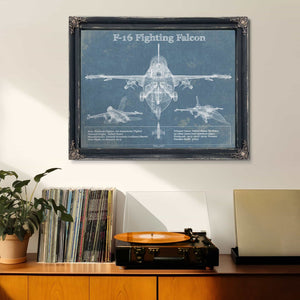 F-16 Aircraft Patent Blueprint Original Military Wall Art