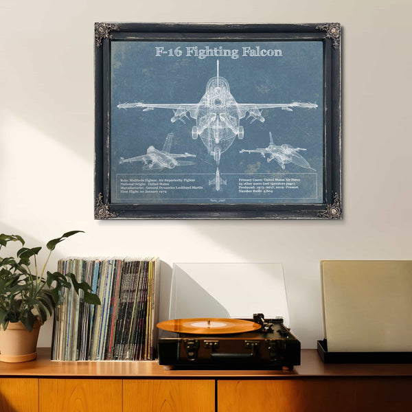 F-16 Aircraft Patent Blueprint Original Military Wall Art