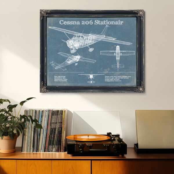 Cessna 206 Stationair Vintage Blueprint Airplane Print