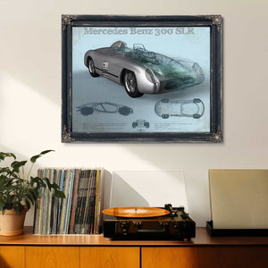 Mercedes Benz 300 SLR Vintage Blueprint Auto Print