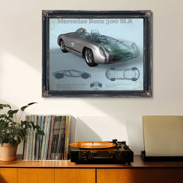 Mercedes Benz 300 SLR Vintage Blueprint Auto Print