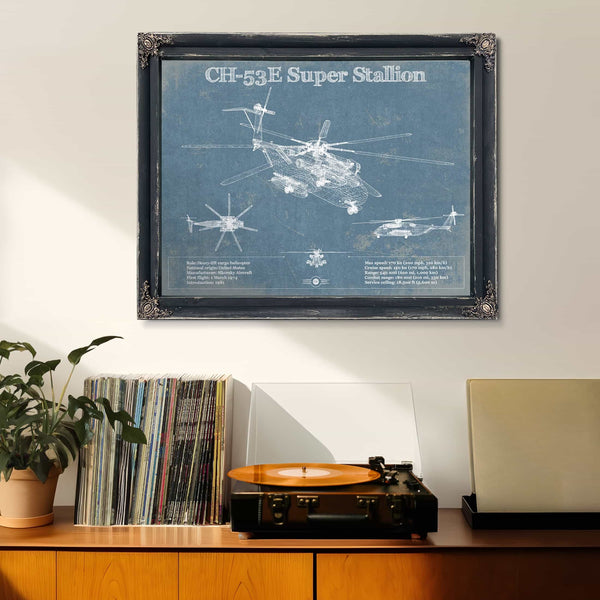 Sikorsky CH-53E Super Stallion Vintage Aviation Blueprint Military Print