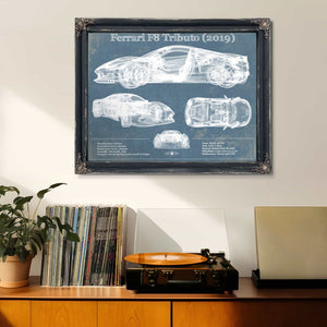 Ferrari F8 Tributo (2019) Blueprint Vintage Auto Print
