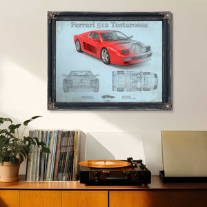 Ferrari 512 Testarossa Blueprint Vintage Auto Print