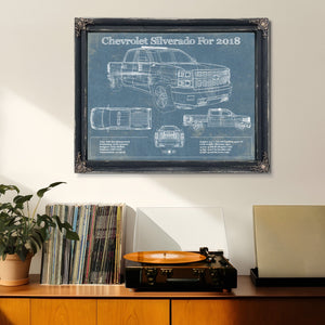 Chevrolet Silverado 2018 Blueprint Vintage Truck Patent Print
