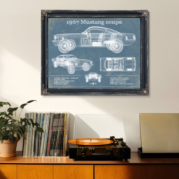 1967 Mustang coupe Blueprint Vintage Auto Print