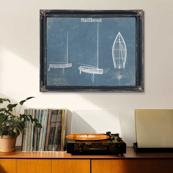 Sail Boat Blueprint - Patent of Sailing Vessel Print